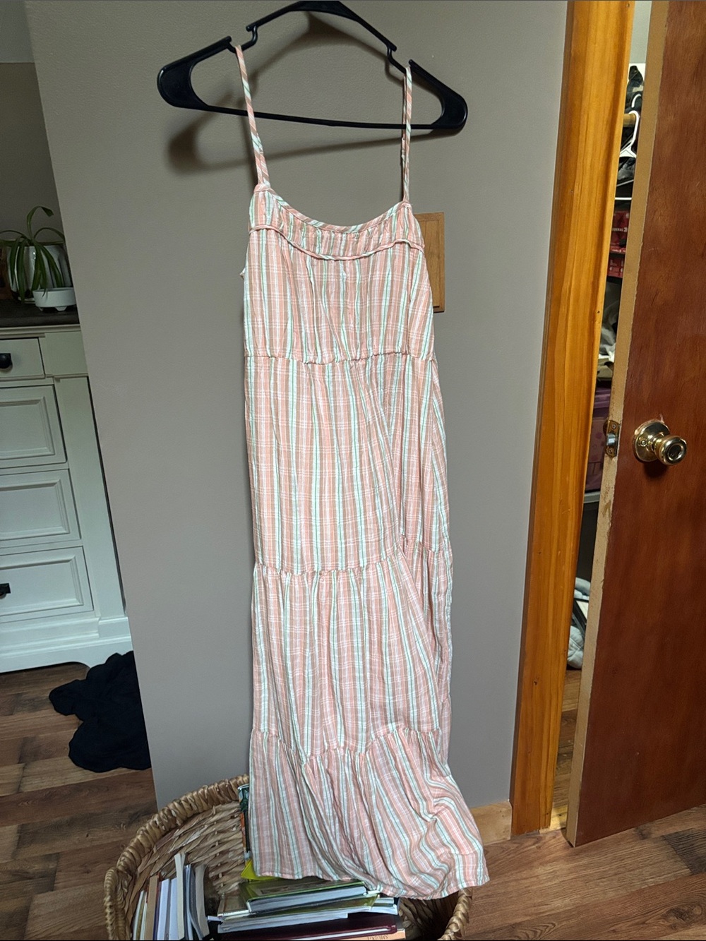 aerie Peach and Mint Striped Maxi Dress with Spaghetti Straps